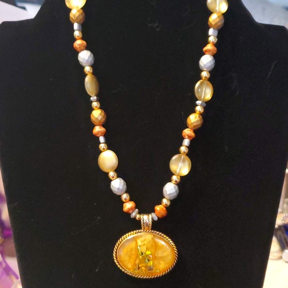 Kenneth Cole Vintage Style Bead Necklace With Pendant